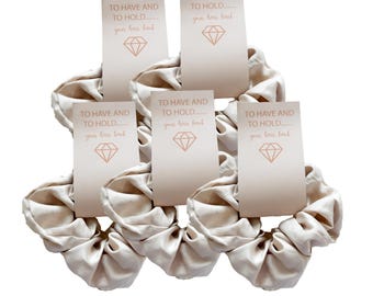 Bridesmaid Proposal Scrunchies Set of 5: Silk Hair Tie with Card