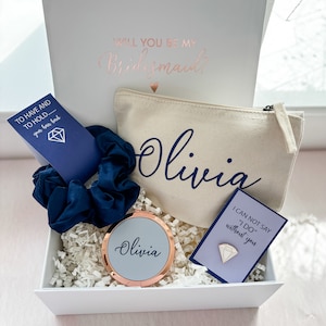 Willst du meine Brautjungfer Vorschlag Geschenkbox sein, marineblaue luxuriöse Brautjungfer Box, personalisiertes Brautjungfer Geschenkset - marineblau