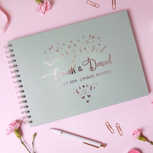 Floral Design Wedding Guest Book Personalised A4 Guest Book Wedding Alternative Rose Gold Foil Wiro GuestBook