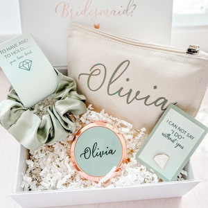 Wil jij mijn bruidsmeisje voorstel geschenkdoos zijn, saliegroene luxe gevulde bruidsmeisjesdoos, gepersonaliseerde bruidsmeisje cadeauset - saliegroen