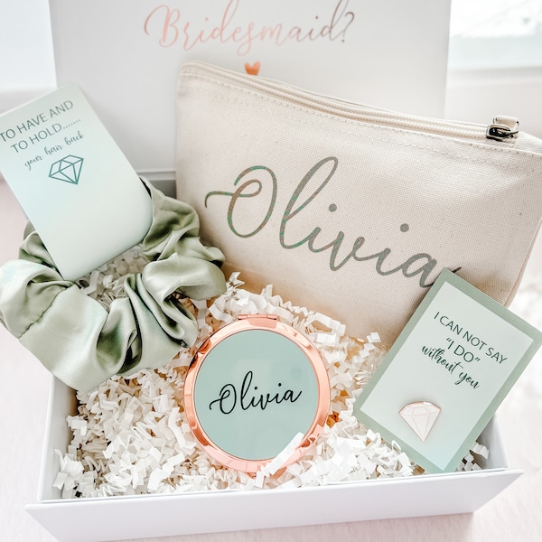 Will you be my Bridesmaid Proposal Gift Box, Emerald Green Luxury Filled Bridesmaid Box, Personalised Bridesmaid Gift Set - Sage Green