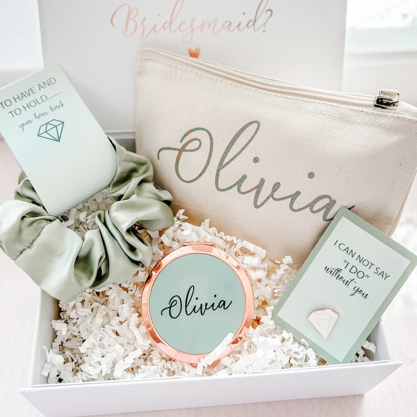 Wil jij mijn bruidsmeisje voorstel geschenkdoos zijn, saliegroene luxe gevulde bruidsmeisjesdoos, gepersonaliseerde bruidsmeisje cadeauset - saliegroen