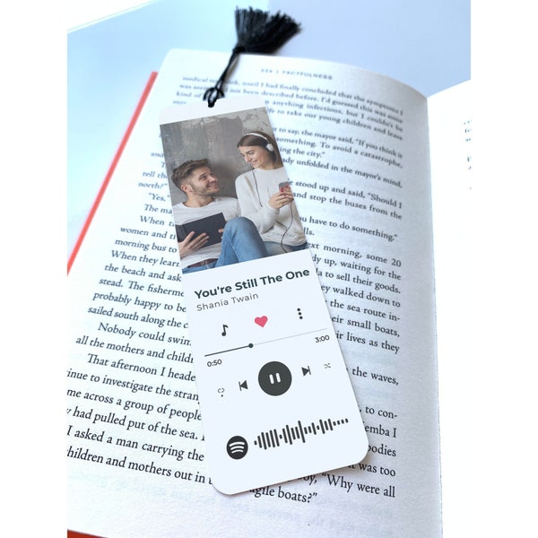 Custom Metal Bookmark with Personalised Photo & Song Barcode | Unique Gift for Music Book Enthusiasts