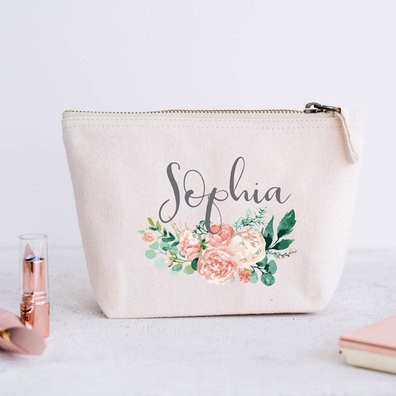 Personalized Bridesmaid Cosmetic Bag: Floral Hen Party Gift image 2
