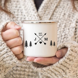 Campfire Mug Enamel Personalised Camper Mug, 10th Anniversary Gift, Tin Year Gift, Rustic Wedding Gift Travel Gift Valentines Gift
