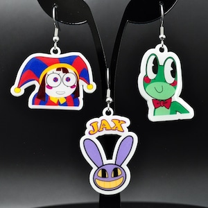 tadc - boucles d'oreilles pendantes, pomni, jax, ribbit, grandes boucles d'oreilles pendantes - le cirque numérique incroyable