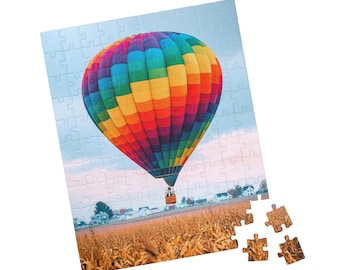 Kolorowa układanka z balonem na ogrzane powietrze, 110 elementów, błyszczące laminowane wykończenie, świetna zabawa dla dorosłych i dzieci