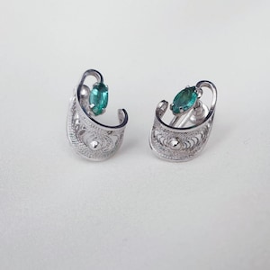 Emerald Earrings, Sterling Silver 925, Vintage Earrings, Genuine Emerald Earrings