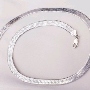 18" 7mm ReversibleDiamond Cut Necklace/ Greek Key Vermeil/Herringbone Sterling silver 925Chain/Stamped Italy MILOR