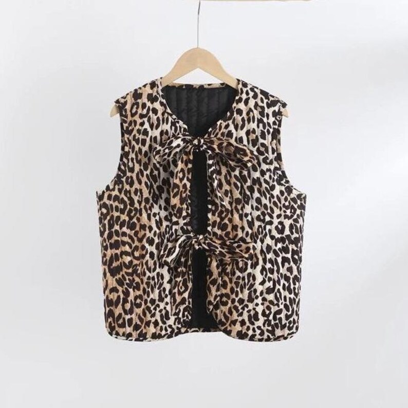 Leopard Print Patchwork Vest Jacket Set-Up