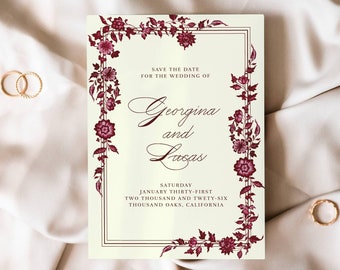 Vintage Maroon Save the Date Template | Editable Digital Template