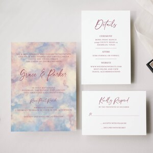 Morning Sky Wedding Invitation Suite Templates | 3 Piece Wedding Set | Editable Digital Templates