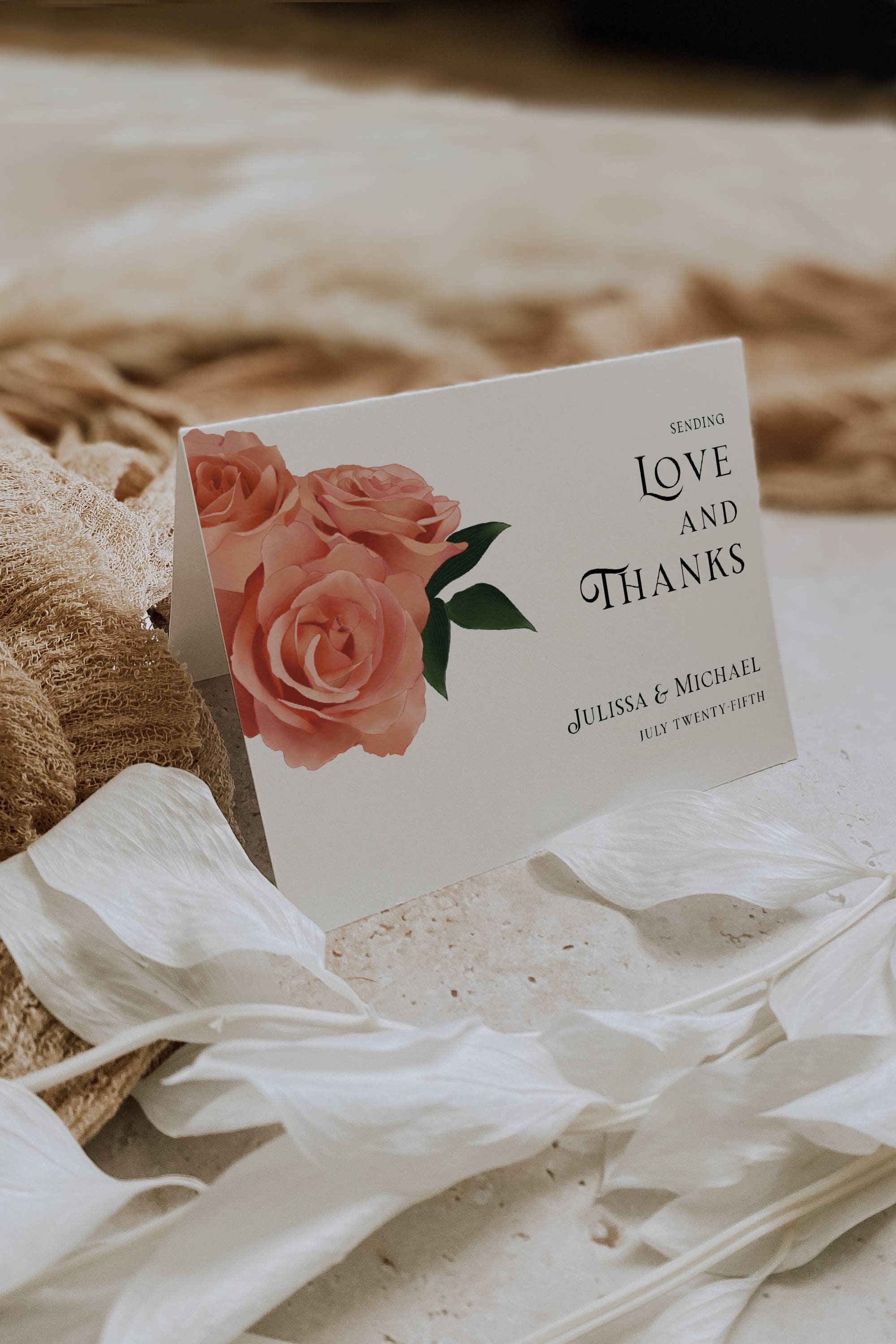 Elegant Rose Folded Thank You Card Template | Editable Digital Template ...