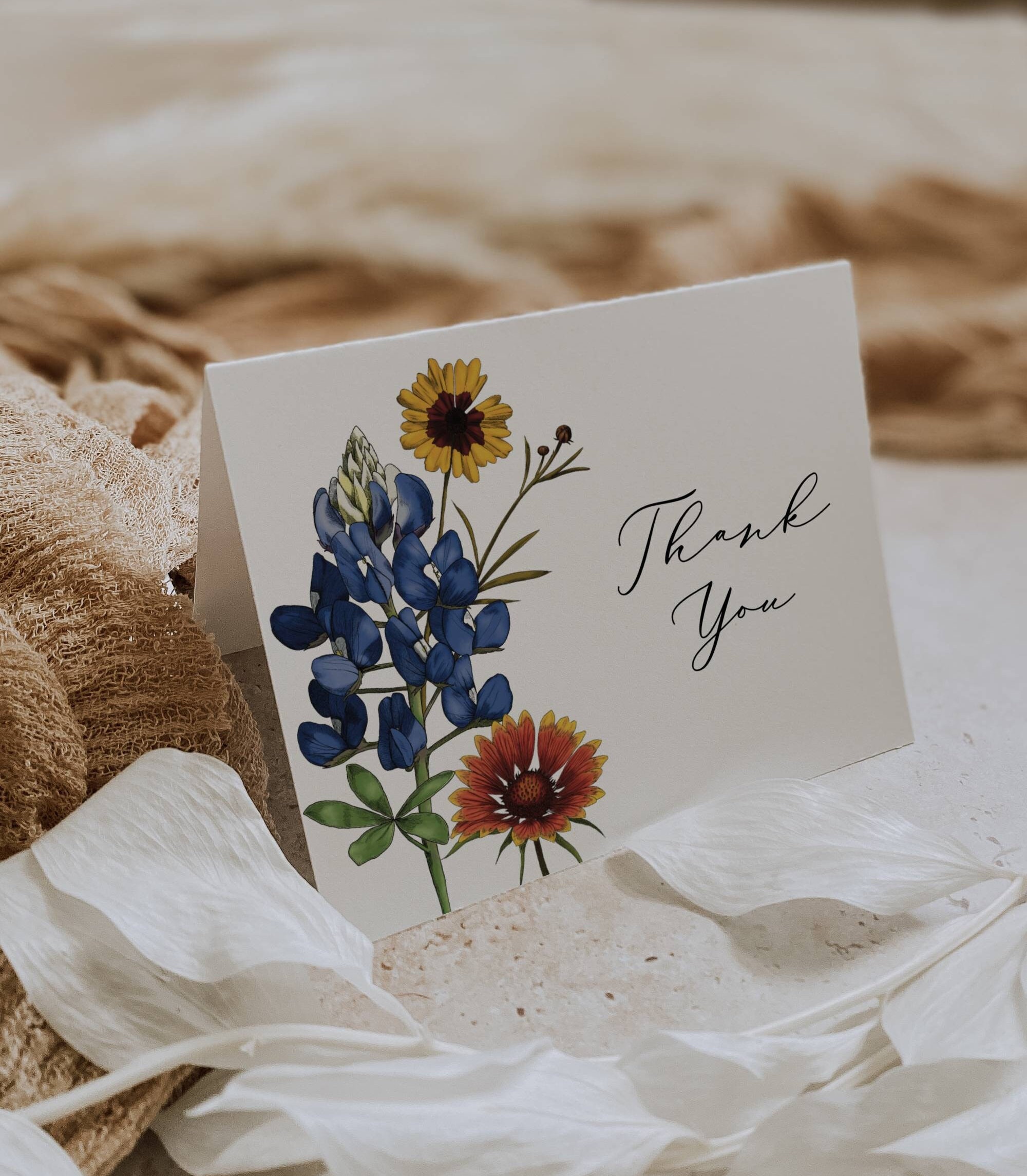 Texas Wildflower Folded Thank You Card Template | Editable Digital ...