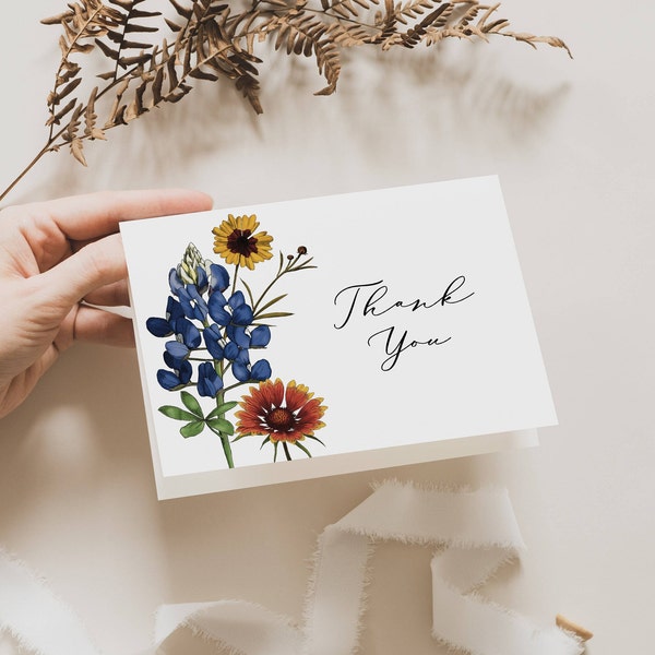 Texas Wildflower Folded Thank You Card Template | Editable Digital Template