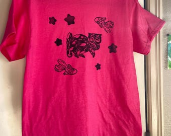 Fishy Kitty Hand Printed T Shirt