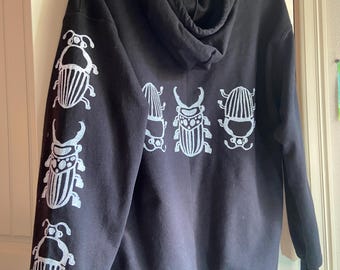 Beetles Buds Hand Printed Full Zip Hoodie Jacket