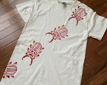 Red Walking Stag Hand Printed T Shirt (Print on Front and Back)