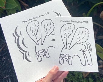 Animal Linocut Print 5x7” or 9x9”