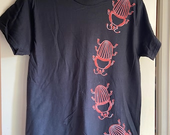 Black & Red Walking Beetles Hand Printed T Shirt