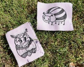 Lovebugs Hand Printed Sew On Patch Set of Two 4x5”