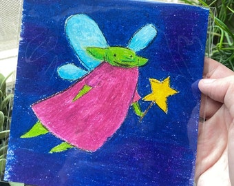 Fairy Goblin One of a Kind Oil Pastel Drawing