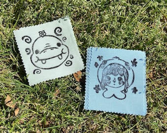 Turtle Buds Hand Printed Sew On Patch Set of Two 4x4”