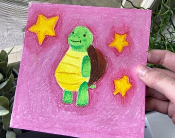 Starry Turtle One of a Kind Oil Pastel Drawing