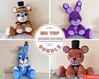 DIGITAL PDF 4in1 BUNDLE | Big Top Collection - Top Hat Teddy & Big Top Rabid Rabbit Crochet Pattern - Amigurumi, Crochet Animals, Teddy Bear