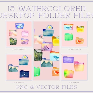 15 Watercolor Desktop Folder Icons - PNG & Vector Desktop Icons - Cute Desktop Icons!