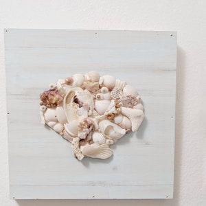 Pink and white Seashell wall decor, shell coastal beach decor, Beach house, wall hanging, wall art, wedding gift, anniversary gift, neutral