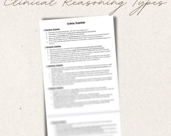 May include: A black and white handout with the title "Clinical Reasoning Types" and a section titled "Clinical Reasoning" with two sub-sections: "1. Procedural Reasoning" and "2. Interactive Reasoning".