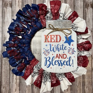 Patriotic Bandana Wreath with Wooden sign