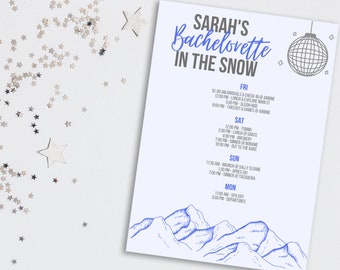 Winter Bachelorette Itinerary Template, Snowy Bachelorette Weekend Itinerary, Ski trip Itinerary, Mountain Theme, Editable, Instant Download