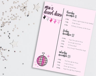 Desert Disco Bachelorette Itinerary Template, Scottsdale Bachelorette Weekend Itinerary, Cactus Theme, Editable, Instant Download