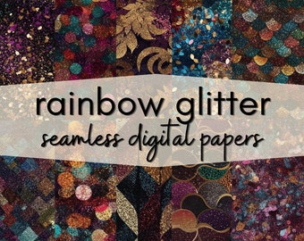 Rainbow Glitter Digital Paper - 12 Colorful Glitter Textures - Seamless Designs - Use in Scrapbooks, Journals, Cards  - Commercial Use