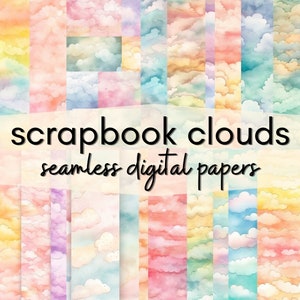 Watercolor Clouds - 8 Scrapbook Paper Patterns - Digital Papers - Watercolor Textures - Seamless - Card-Making, Journaling - Commercial Use