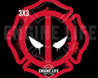 Deadpool Firefighter Sticker: Maltese Cross, First Responder Decal (3"x3")