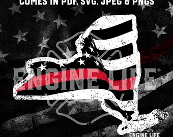 Schmale rote Linie USA Nordosten | Digitale Downloads | Feuerwehrmann Grunge Staaten