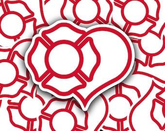 Firefighter Heart Maltese Sticker: Waterproof Vinyl Decal
