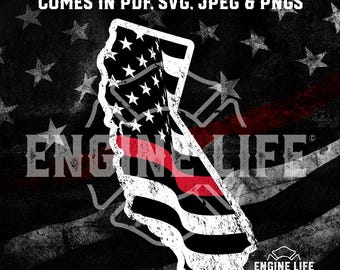 dünne rote Linie USA Pazifik | Digitale Downloads | Feuerwehrmann Grunge Staaten