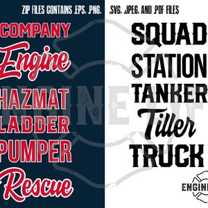 Engine Ladder Truck Company Station Battalion Hazmat Rescue Squad Tanker Tiller Truck Lettering for Print Fire Department Letters for Cricut