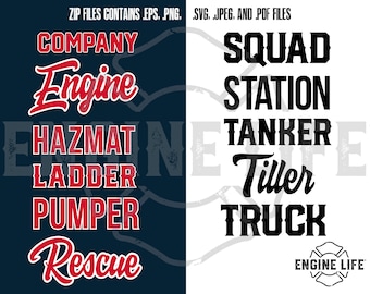 Engine Ladder Truck Company Station Battalion Hazmat Rescue Squad Tanker Tiller Truck Lettering for Print Fire Department Letters for Cricut