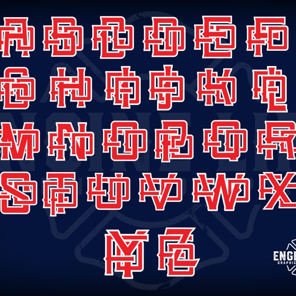 Full zip file of alphabet of fire department scrambles, logos, monograms and Cricut designs in .svg, .eps, .png, .jpg, and .pdf