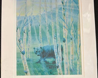 Dibujo de un oso en los árboles: Arte original de vida silvestre para la decoración de una cabaña rústica.
