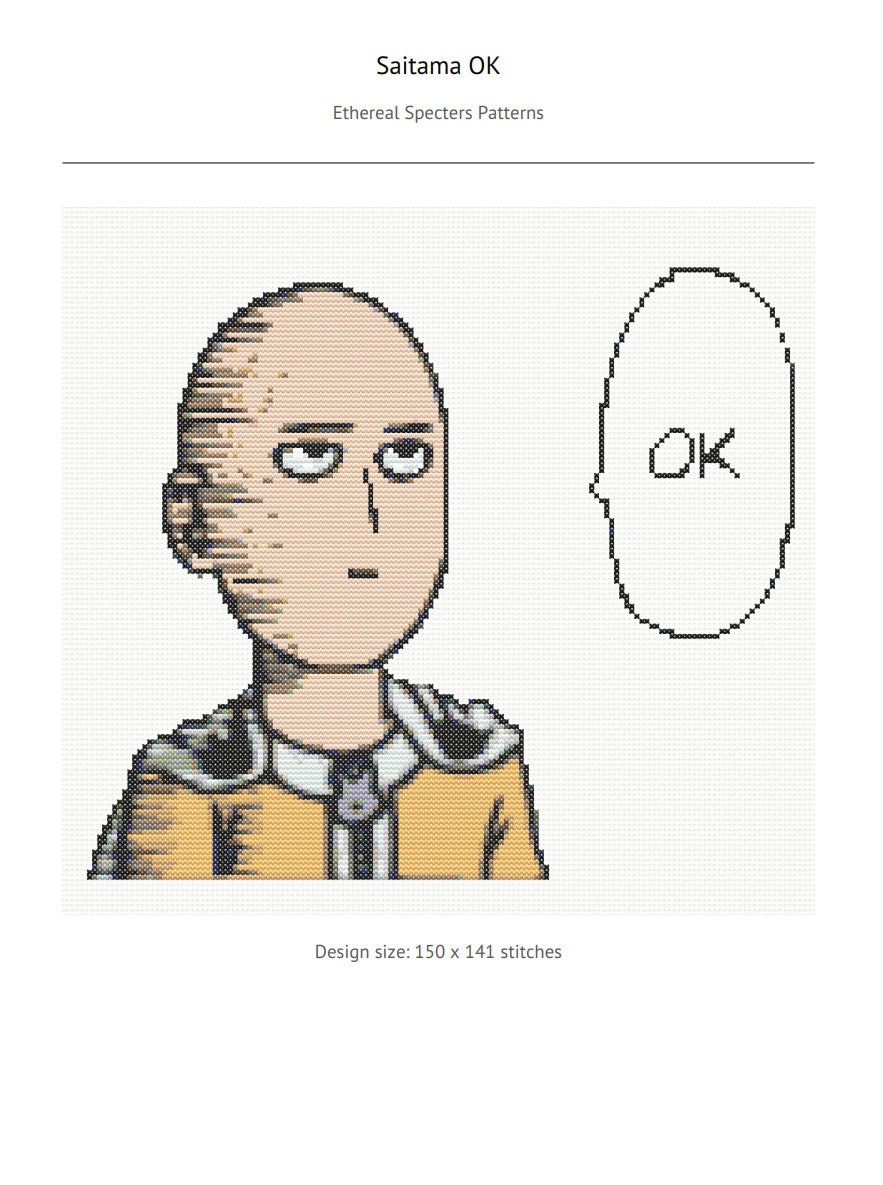 One punch Man Saitama Ok Cross Stitch Pattern Etsy one-punch-man-saitama-ok-cross-stitch-pattern-etsy