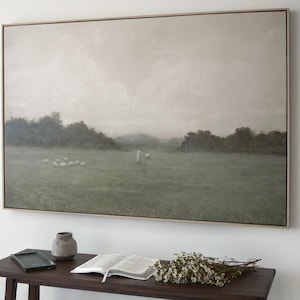 Lord Is My Shepherd Framed Canvas Art, Modern Christian Psalm 23 Painting, Sage Green
