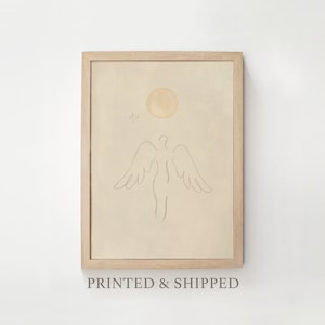 Guardian Angel (Beige & Gold), Framed Art Print, Holy Spirit, Heaven, Sunrise Dove, Olive Branch Sketch Jesus Bible Art Christian Faith Gift