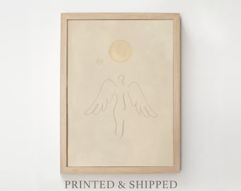 Guardian Angel Framed Art Print | Psalm 91 Biblical Protection Beige & Gold Decor