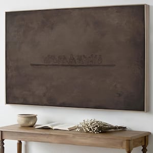 The Last Supper Framed Canvas, Modern Christian Wall Art, Warm Brown Rustic Dining Decor